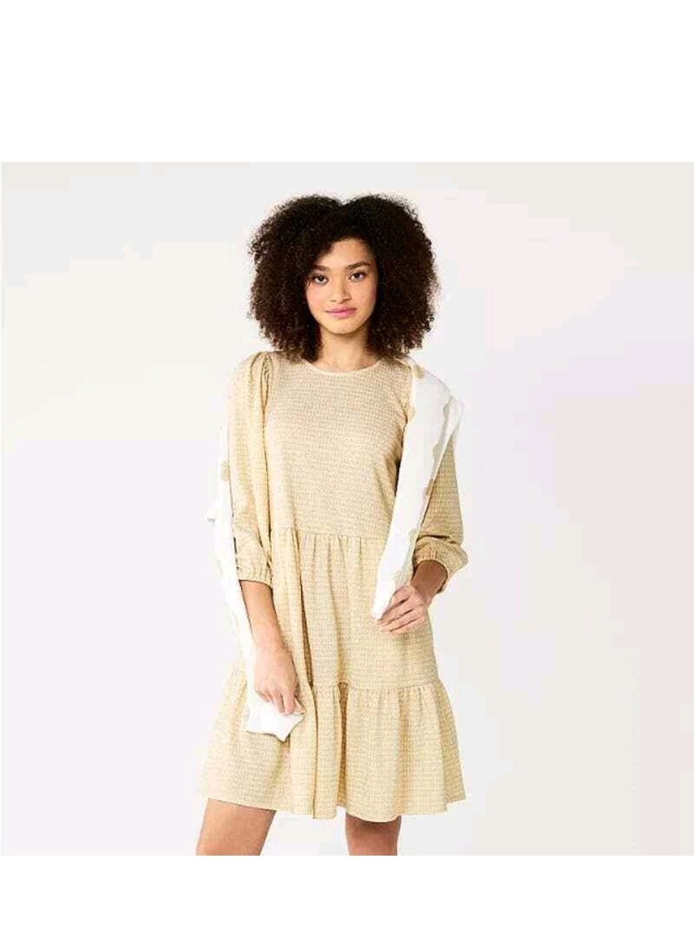 Draper James RSVP Metallic Houndstooth 3/4 Puff Sleeve Tiered Mini Dress - S